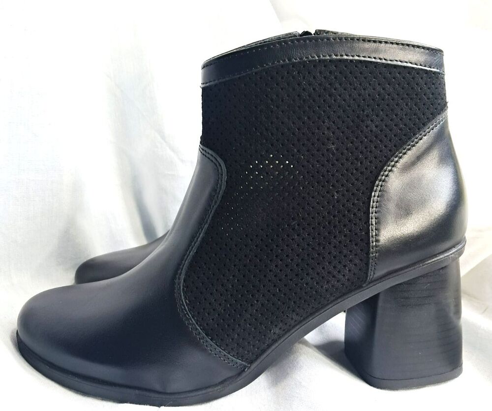 New Girotti Block Heel Booties 29433 Black Suede Leather Size 41 US 10 - Picture 2 of 11